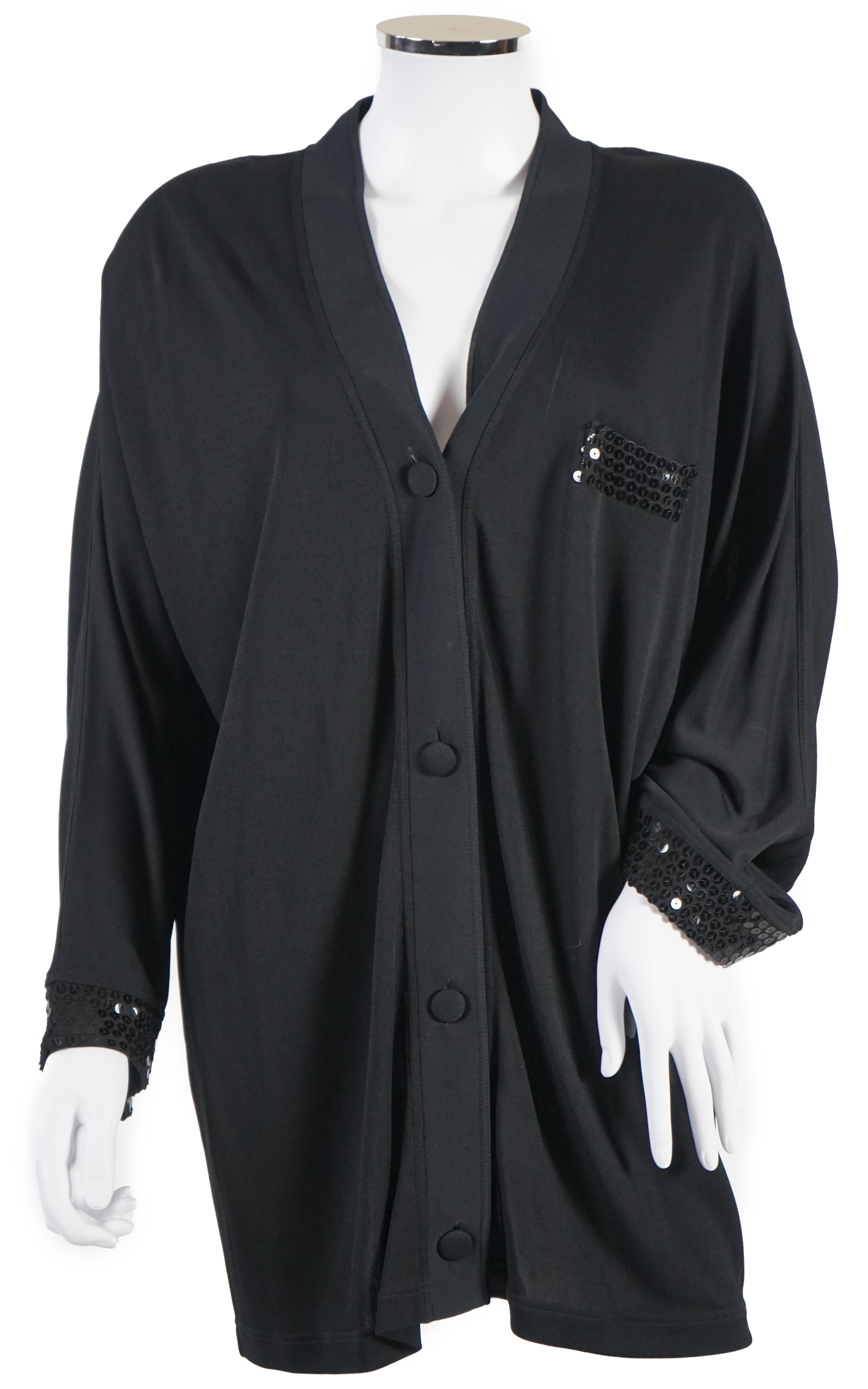 A La Perla white trouser lounge suit, a black jacket lounge jacket, a fawn silk dress and a white embroidered shirt dress. Approx Size L Proceeds to Happy Paws Puppy Rescue
